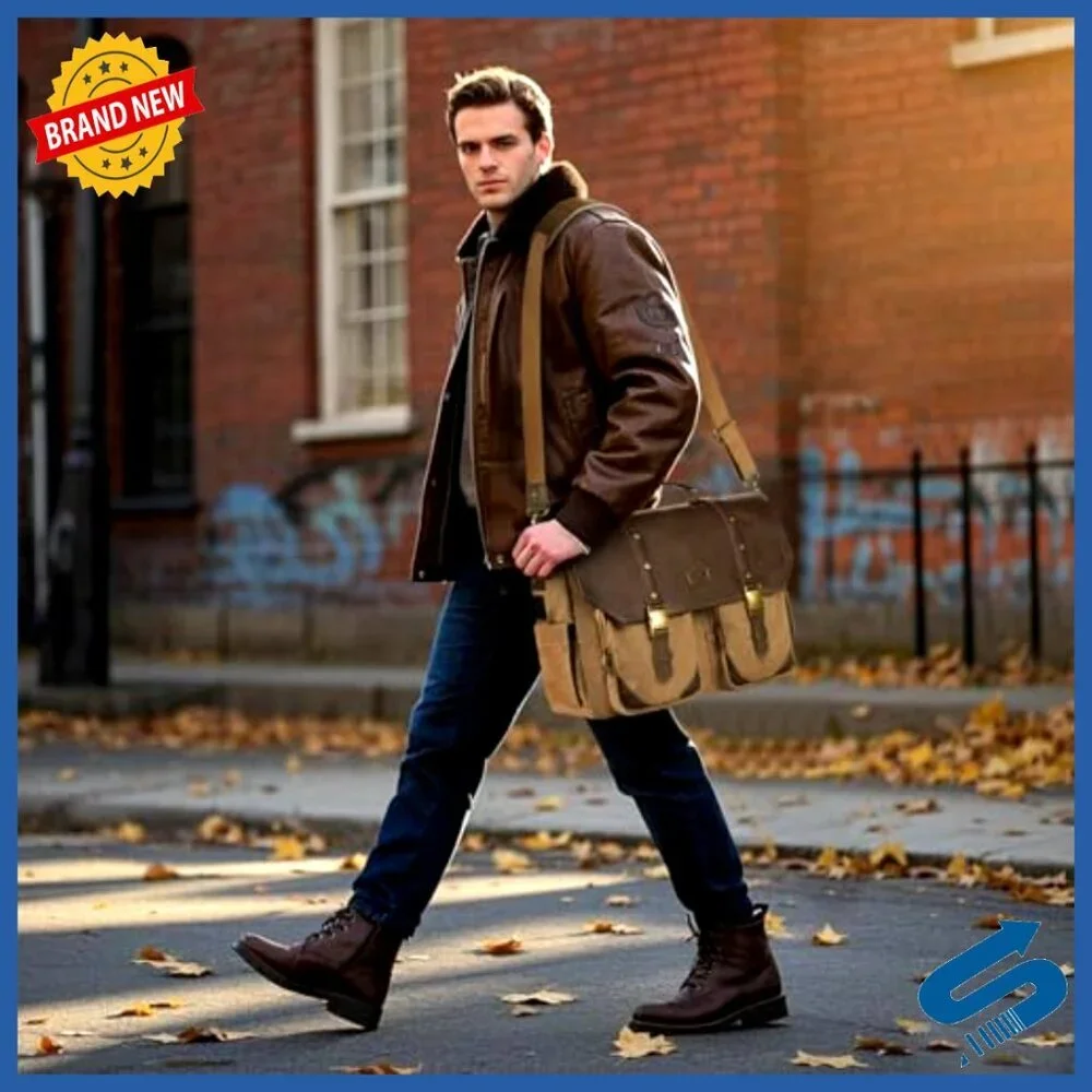 Vintage Messenger Bag with USB Charging Port RFID Blocking Water Resistant